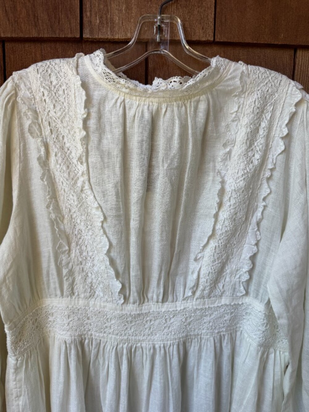 Vintage Romantic Edwardian White Linen and Lace Midi Dress in Women's Large - Picture 3 of 12
